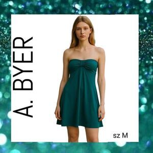 Teal Blue Green Strapless Babydoll Waist Balloon Hem Cocktail Evening Dress